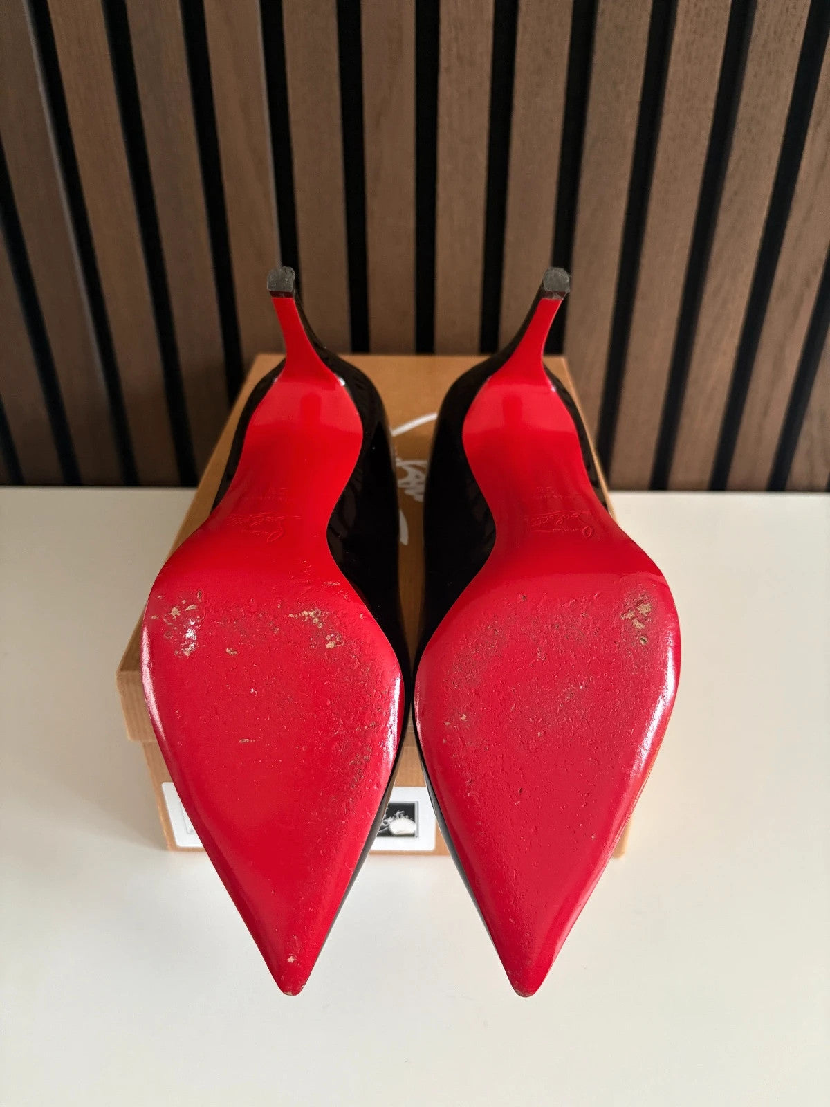 Christian Louboutin Pigalle Black (image 3) Christian Louboutin Pigalle 85 Black Patent Leather Heels - detail view