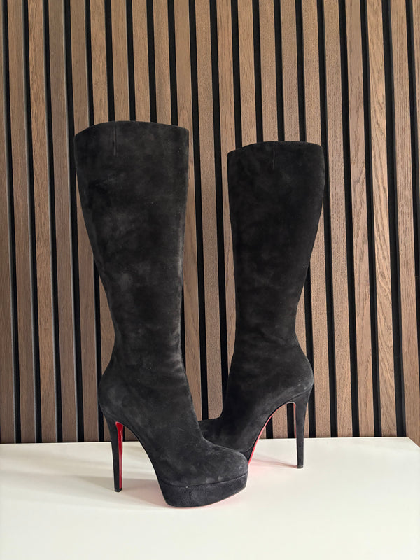 Christian Louboutin Suede Knee High Boots Black | EU 37.5 / UK4.5
