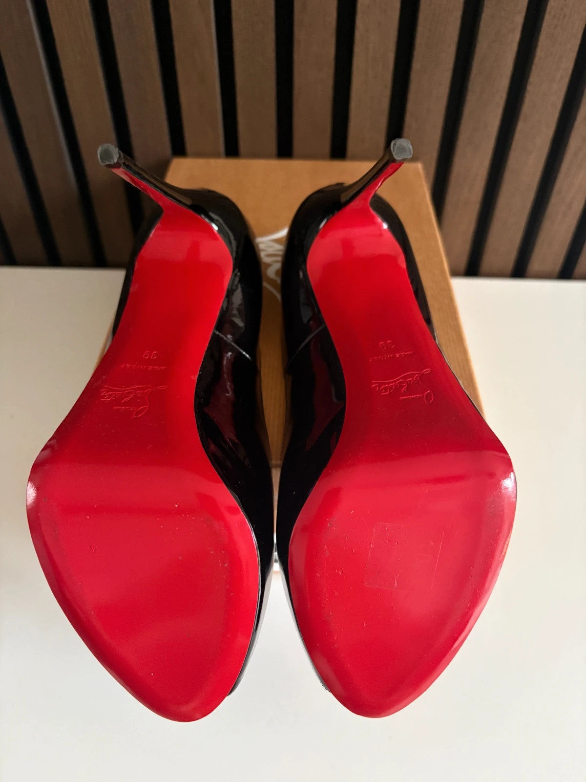 Christian Louboutin Very Prive Black (image 3) Christian Louboutin Very Prive 120 Black Patent Leather Platform Heels - detail view