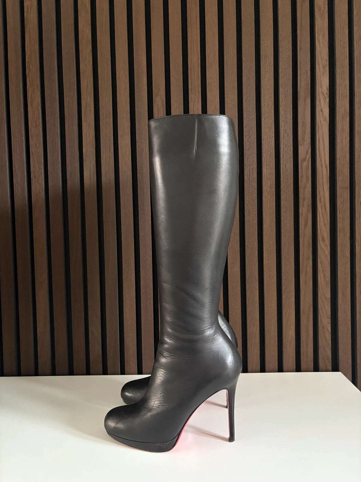 Christian Louboutin Bianca Black Christian Louboutin Bianca 140 Black Leather Knee-High Boots - main product view