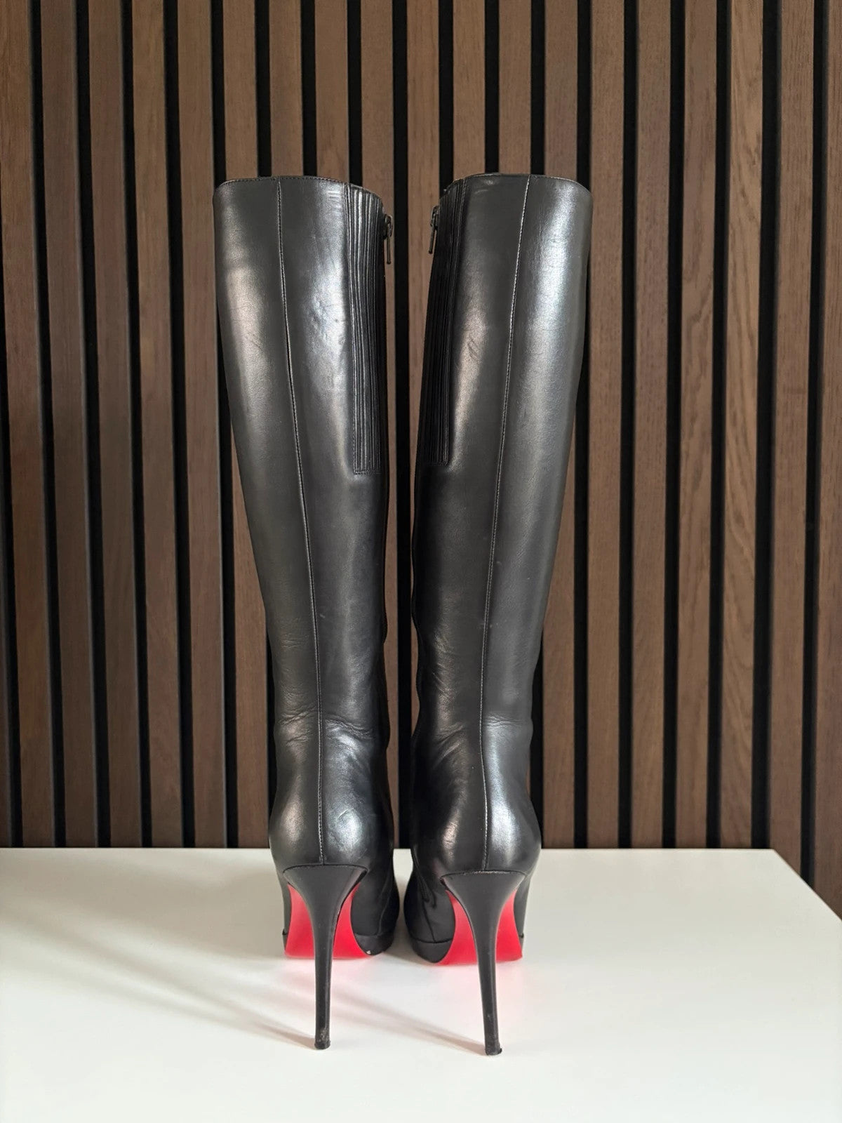 Christian Louboutin Bianca Black (image 3) Christian Louboutin Bianca 140 Black Leather Knee-High Boots - detail view