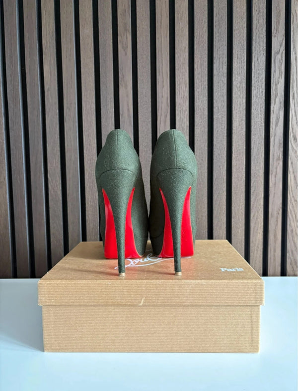 Christian Louboutin Flannel Loubout 150 Dark Green Cotton Ankle Boots - Detail