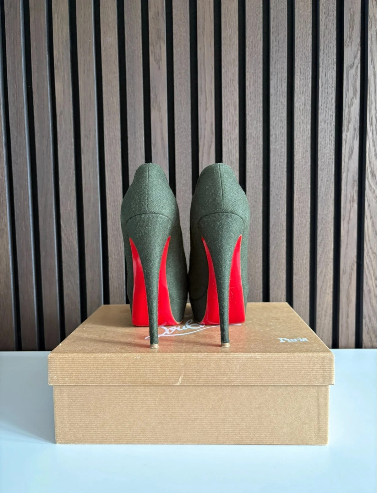 Christian Louboutin Flannel Loubout Dark Green (image 2) Christian Louboutin Flannel Loubout 150 Dark Green Cotton Ankle Boots - alternate angle