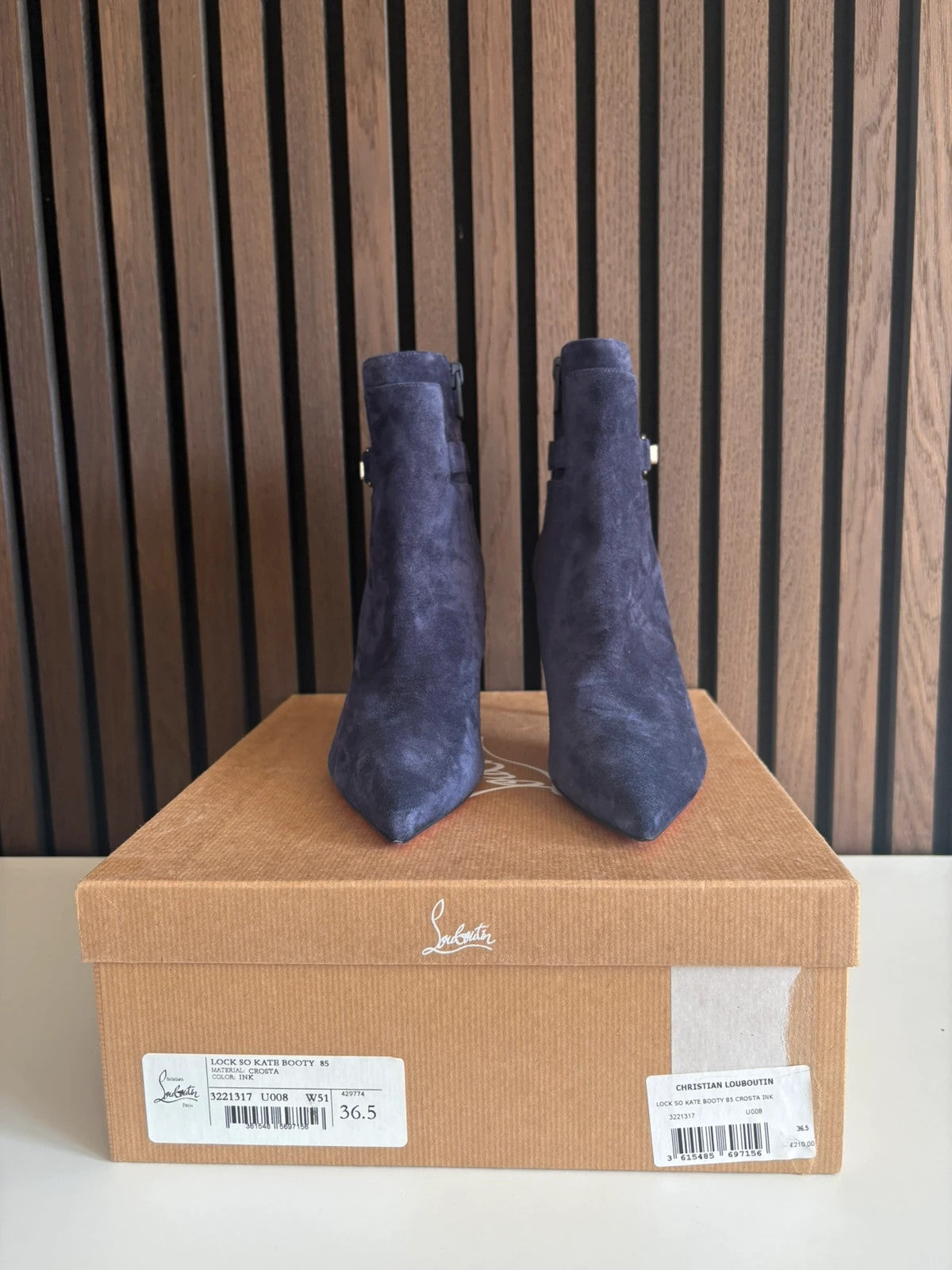 Christian Louboutin So Kate Booty Navy (image 3) Christian Louboutin So Kate Booty 120 Navy Suede Ankle Boots - detail view