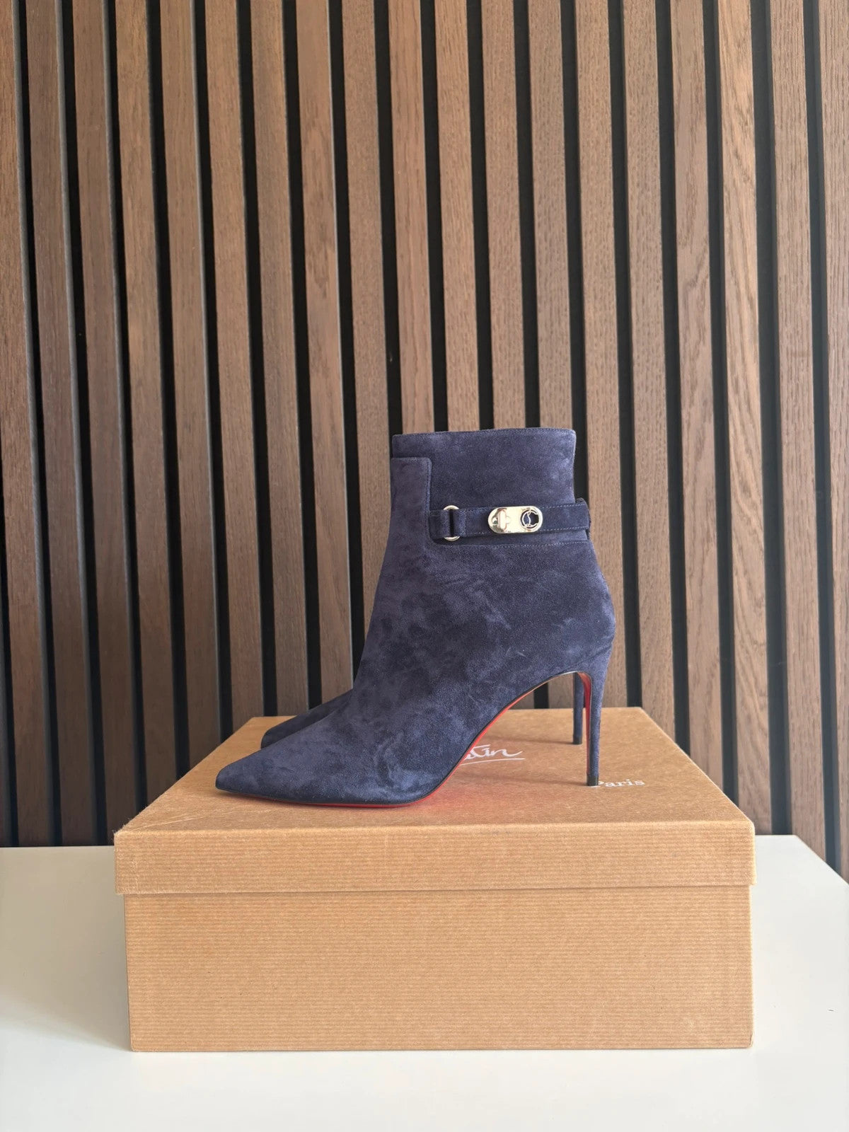 Christian Louboutin So Kate Booty Navy Christian Louboutin So Kate Booty 120 Navy Suede Ankle Boots - main product view