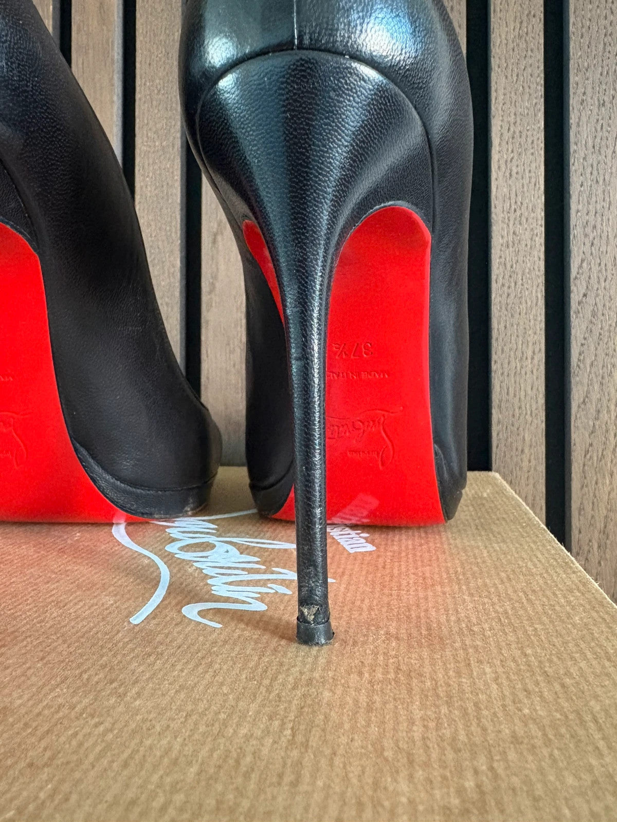 Christian Louboutin Fifi Black (image 5) Christian Louboutin Fifi 100 Black Patent Leather Heels - heel and construction