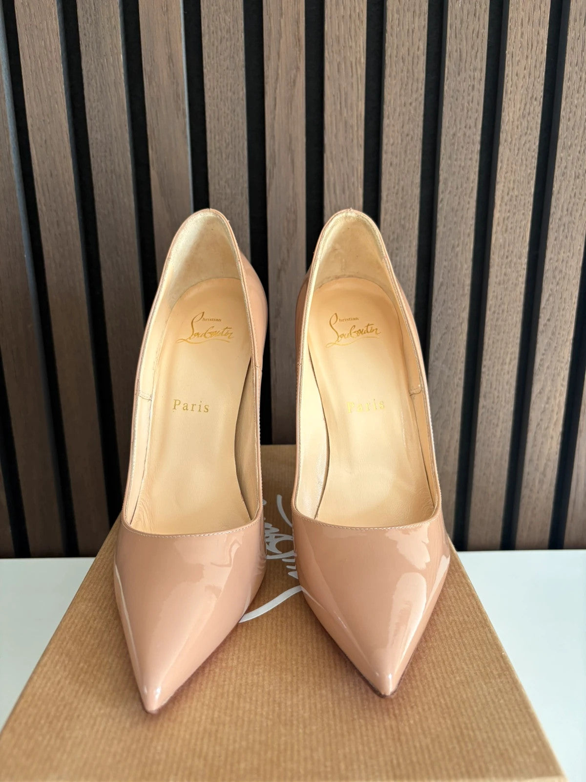 Christian Louboutin So Kate Nude (image 2) Christian Louboutin So Kate 120 Nude Patent Leather Heels - alternate angle