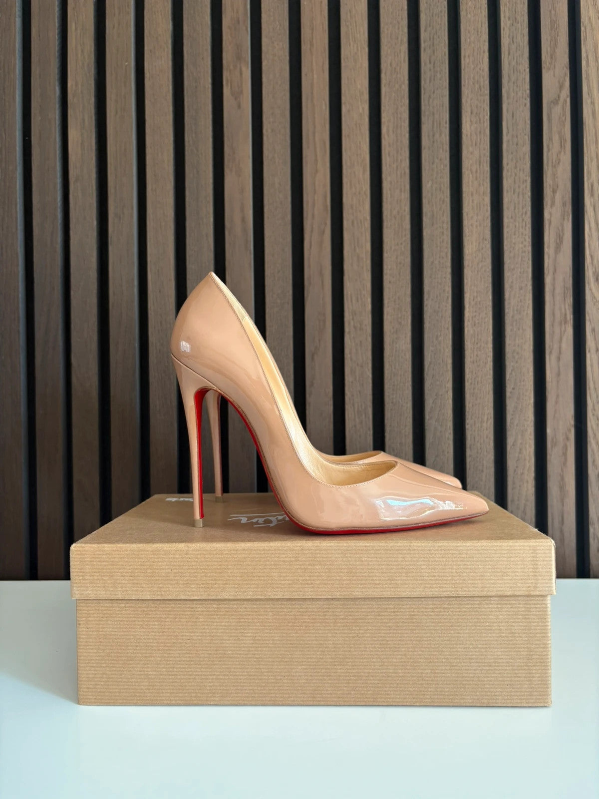Christian Louboutin So Kate Nude (image 3) Christian Louboutin So Kate 120 Nude Patent Leather Heels - detail view