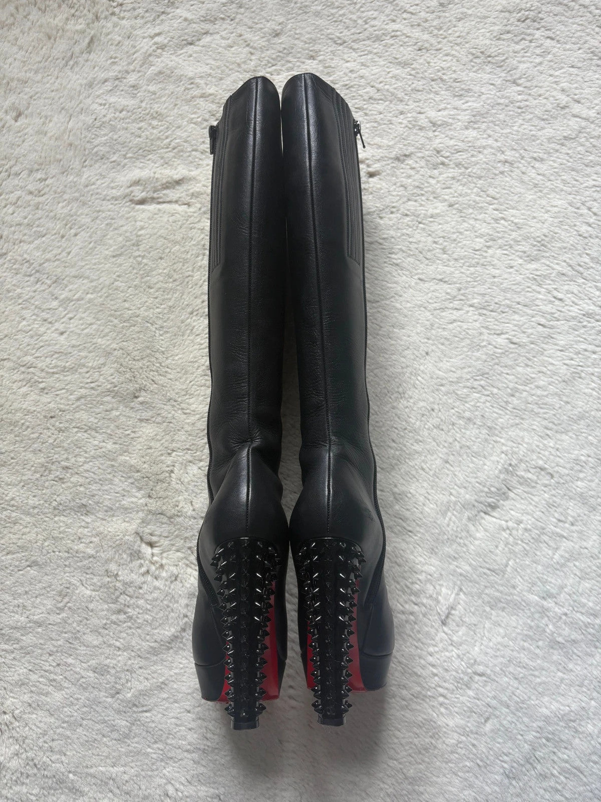 Christian Louboutin Taclou Botta Black (image 3) Christian Louboutin Taclou Botta 140 Black Leather Knee-High Boots - detail view