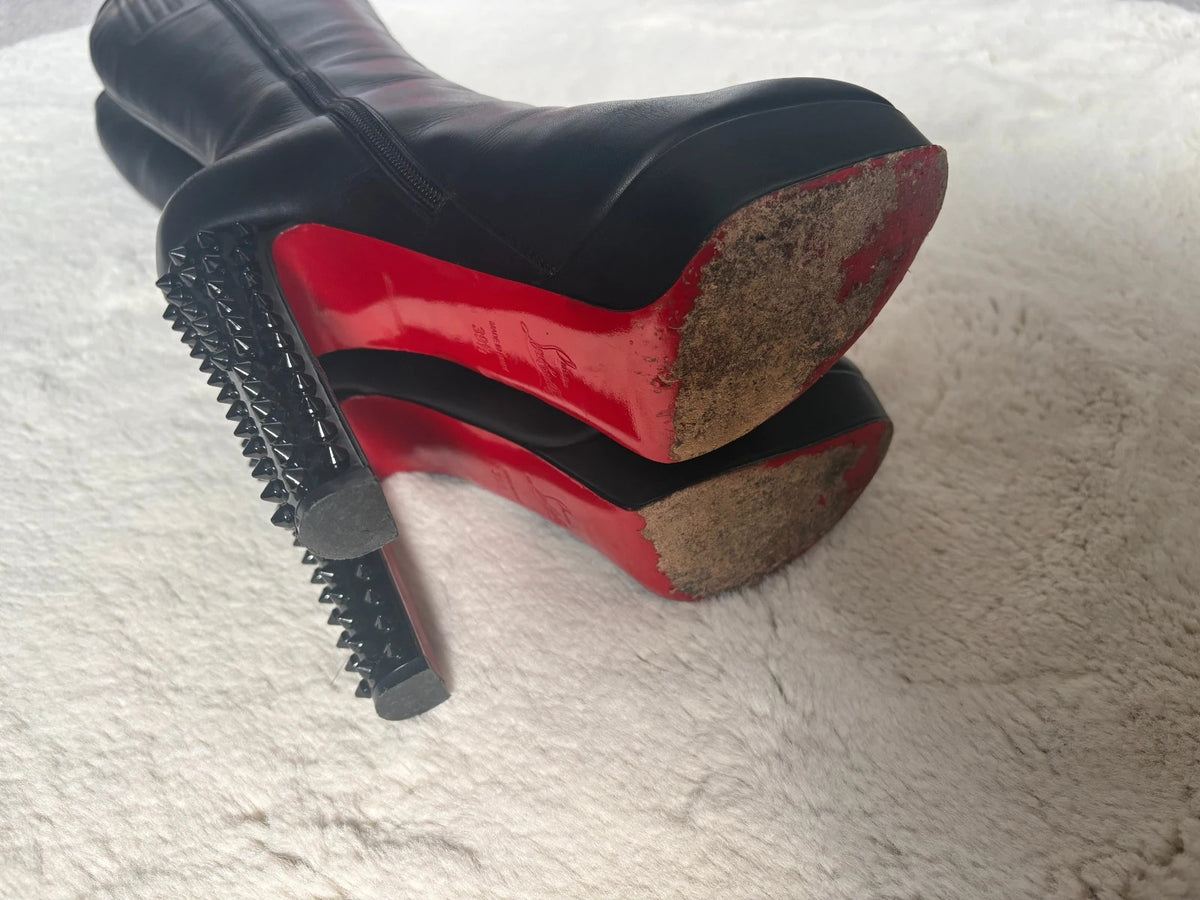 Christian Louboutin Taclou Botta Black (image 7) Christian Louboutin Taclou Botta 140 Black Leather Knee-High Boots - additional view 7