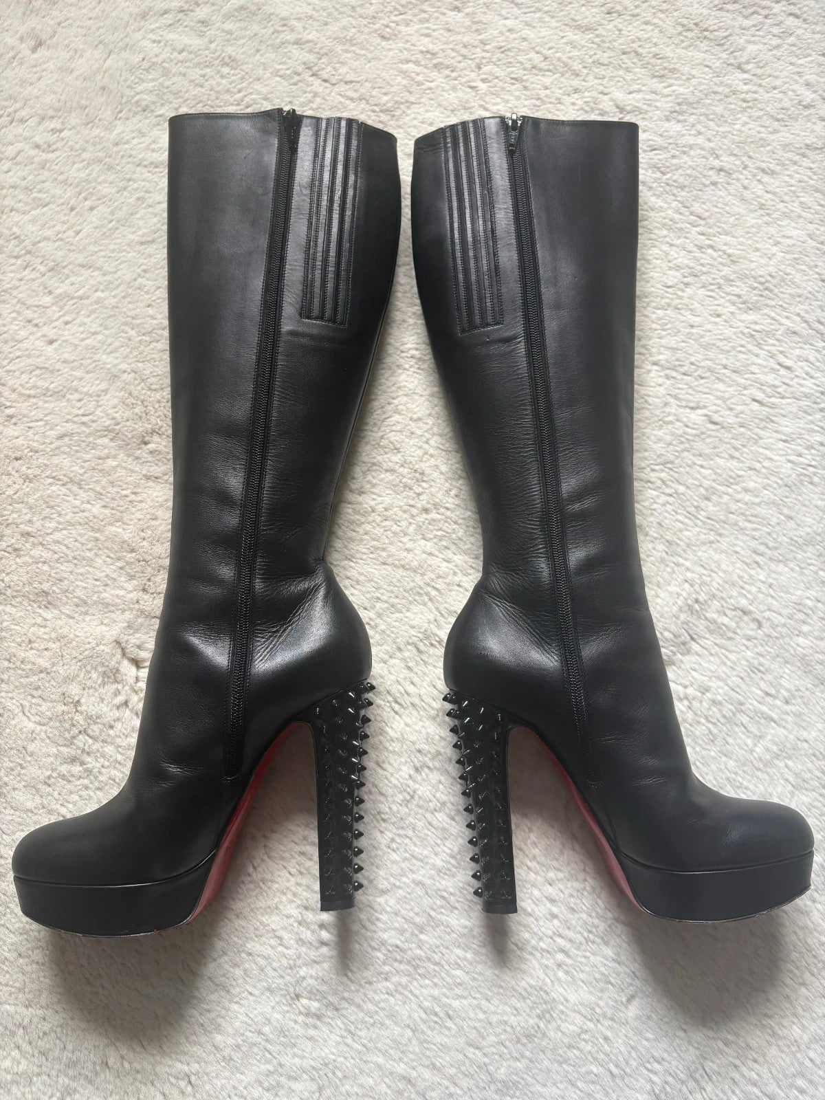 Christian Louboutin Taclou Botta Black (image 2) Christian Louboutin Taclou Botta 140 Black Leather Knee-High Boots - alternate angle