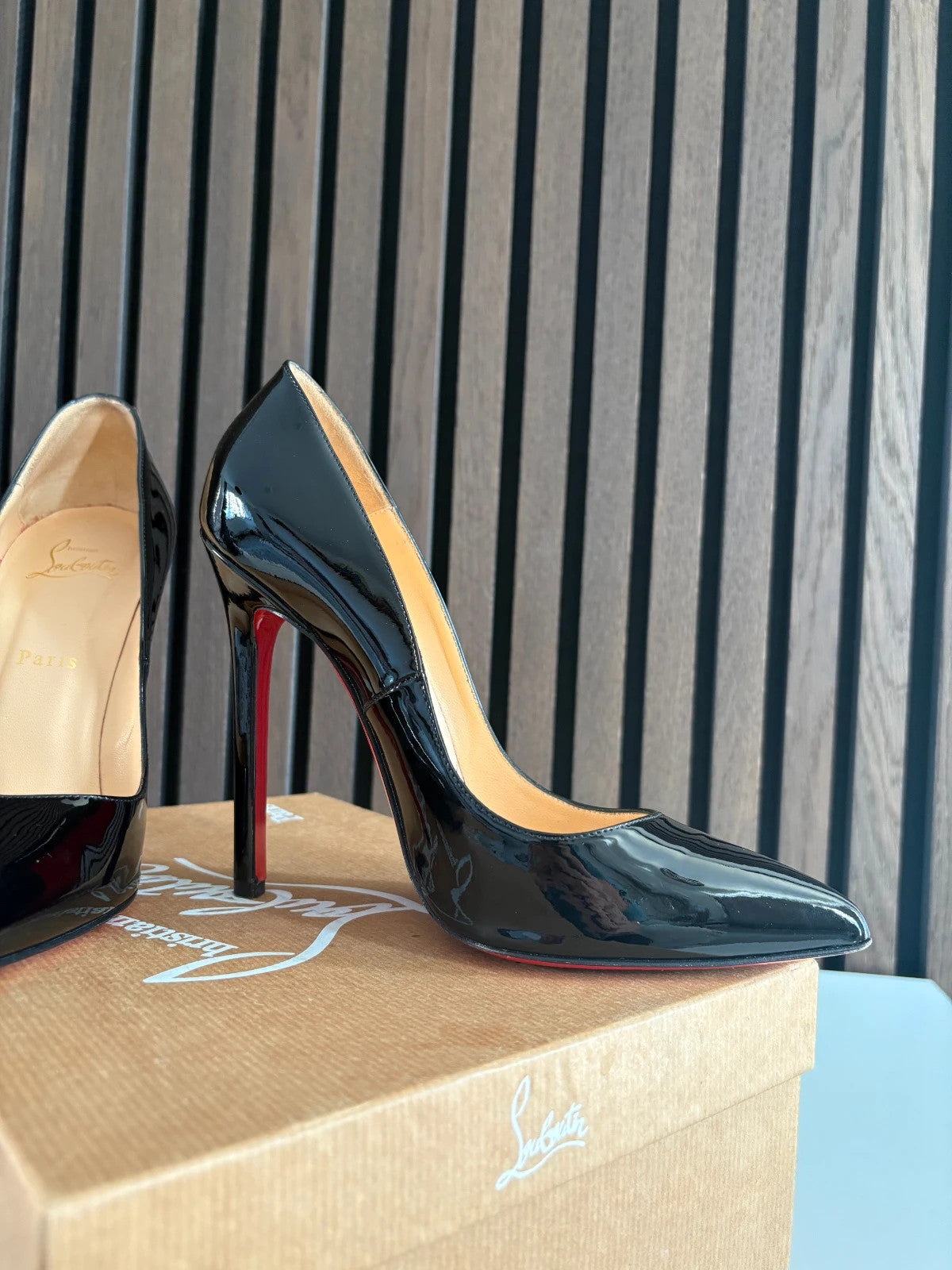 Christian Louboutin Pigalle Black (image 8) Christian Louboutin Pigalle 100 Black Patent Leather Heels - additional view 8