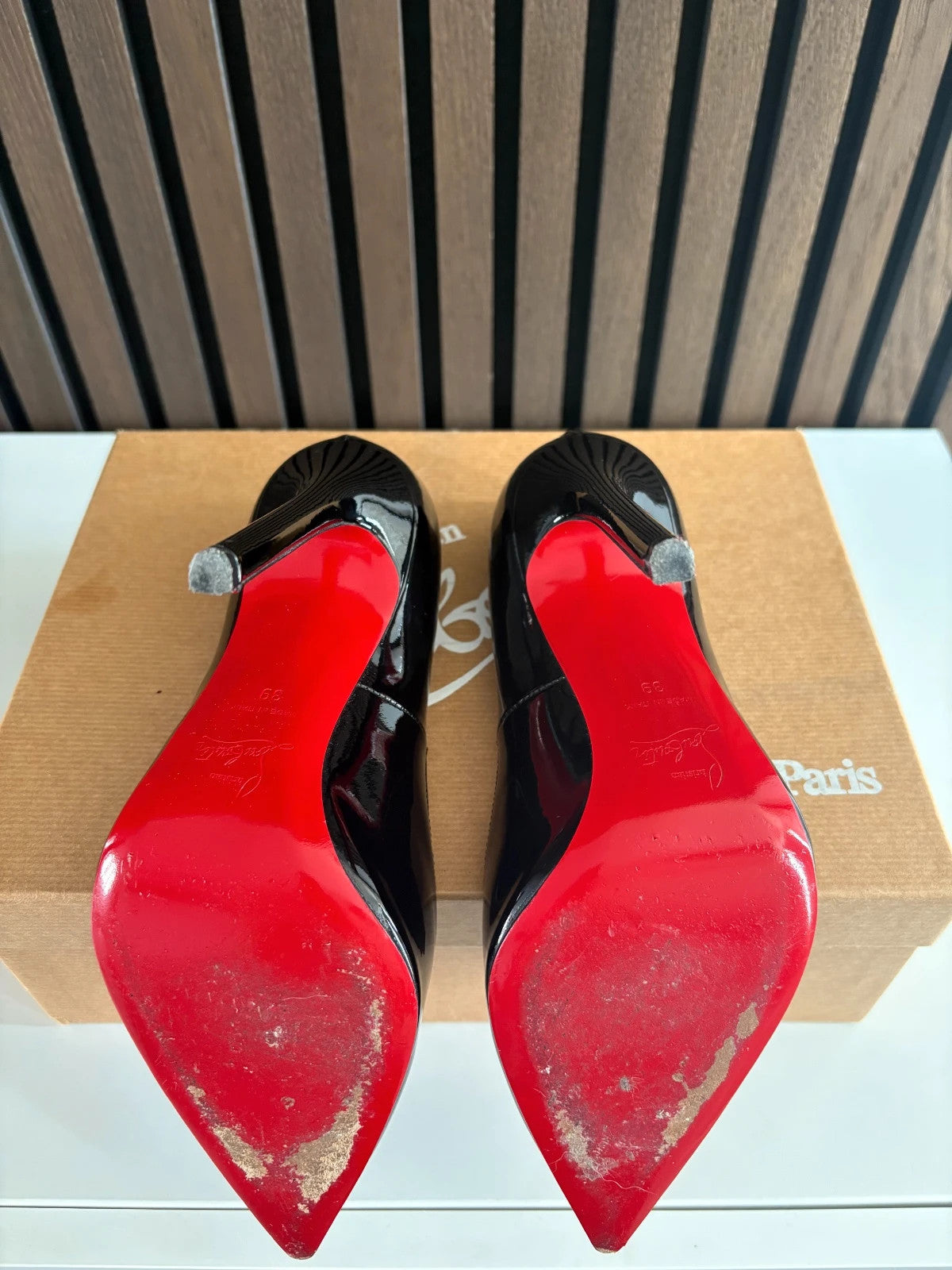 Christian Louboutin Pigalle Black (image 6) Christian Louboutin Pigalle 100 Black Patent Leather Heels - additional view 6