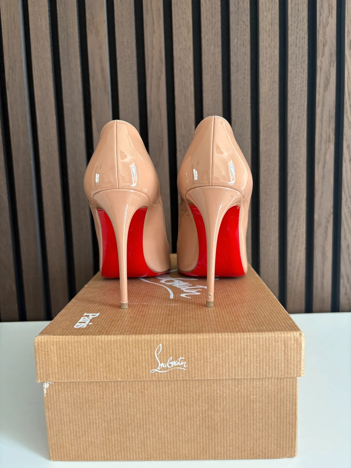 Christian Louboutin Dorissima Nude (image 6) Christian Louboutin Dorissima 100 Nude Patent Leather Heels - additional view 6