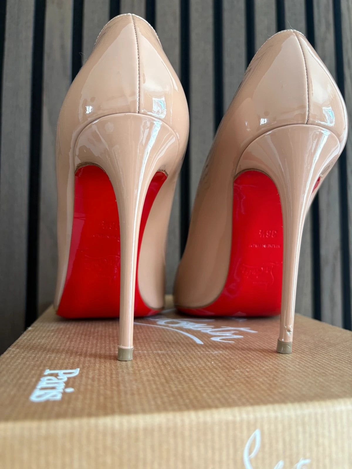 Christian Louboutin Dorissima Nude (image 7) Christian Louboutin Dorissima 100 Nude Patent Leather Heels - additional view 7
