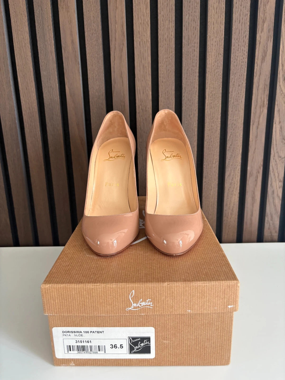 Christian Louboutin Dorissima Nude (image 5) Christian Louboutin Dorissima 100 Nude Patent Leather Heels - heel and construction