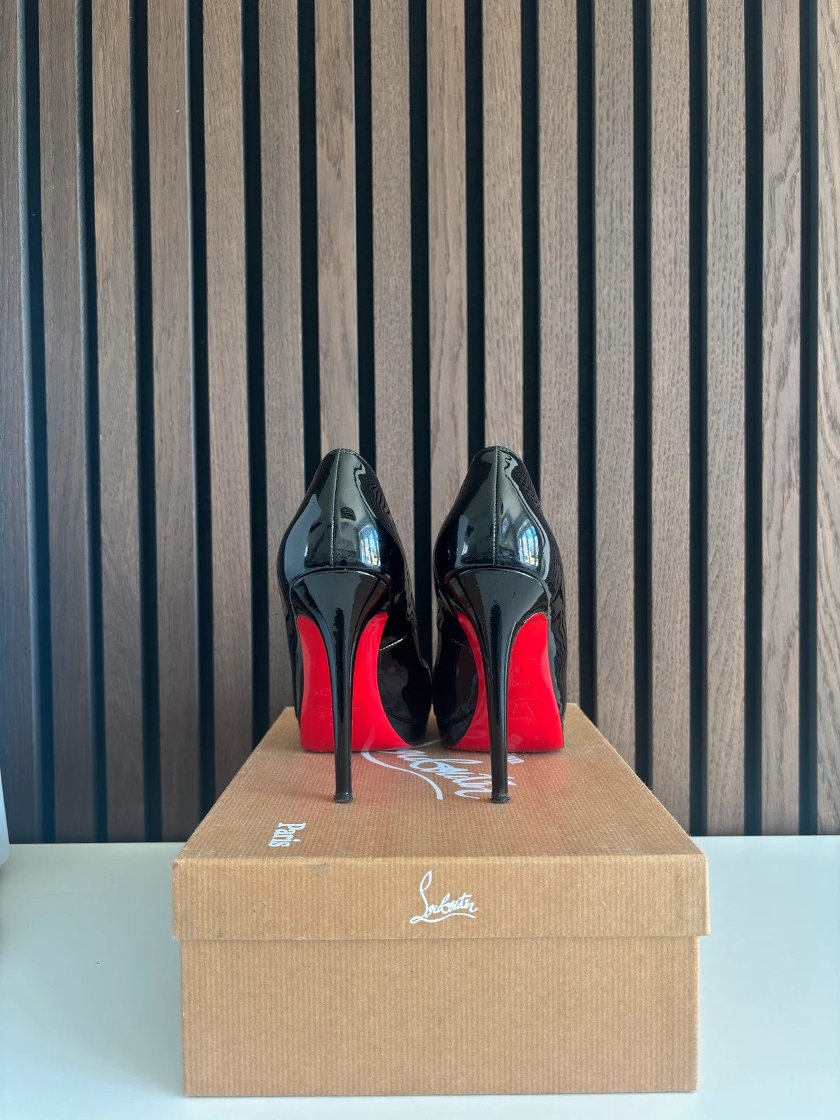 Christian Louboutin Yolanda Black (image 3) Christian Louboutin Yolanda 120 Black Patent Leather Heels - detail view