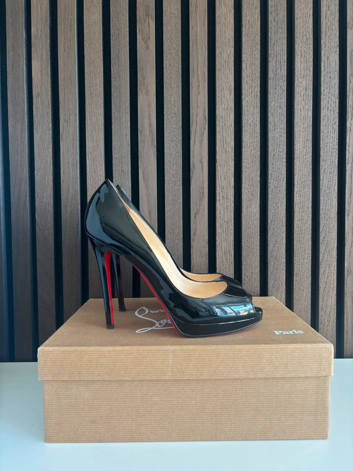 Christian Louboutin Yolanda Black Christian Louboutin Yolanda 120 Black Patent Leather Heels - main product view
