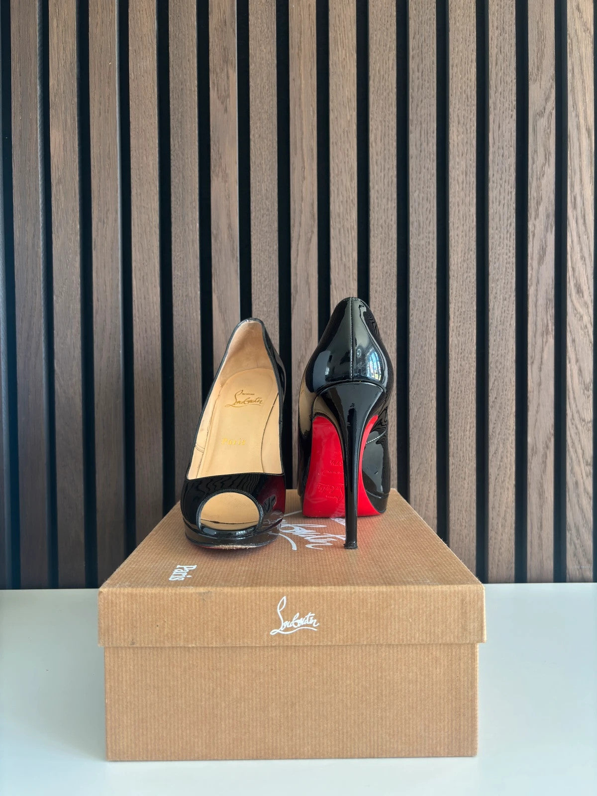 Christian Louboutin Yolanda Black (image 2) Christian Louboutin Yolanda 120 Black Patent Leather Heels - alternate angle