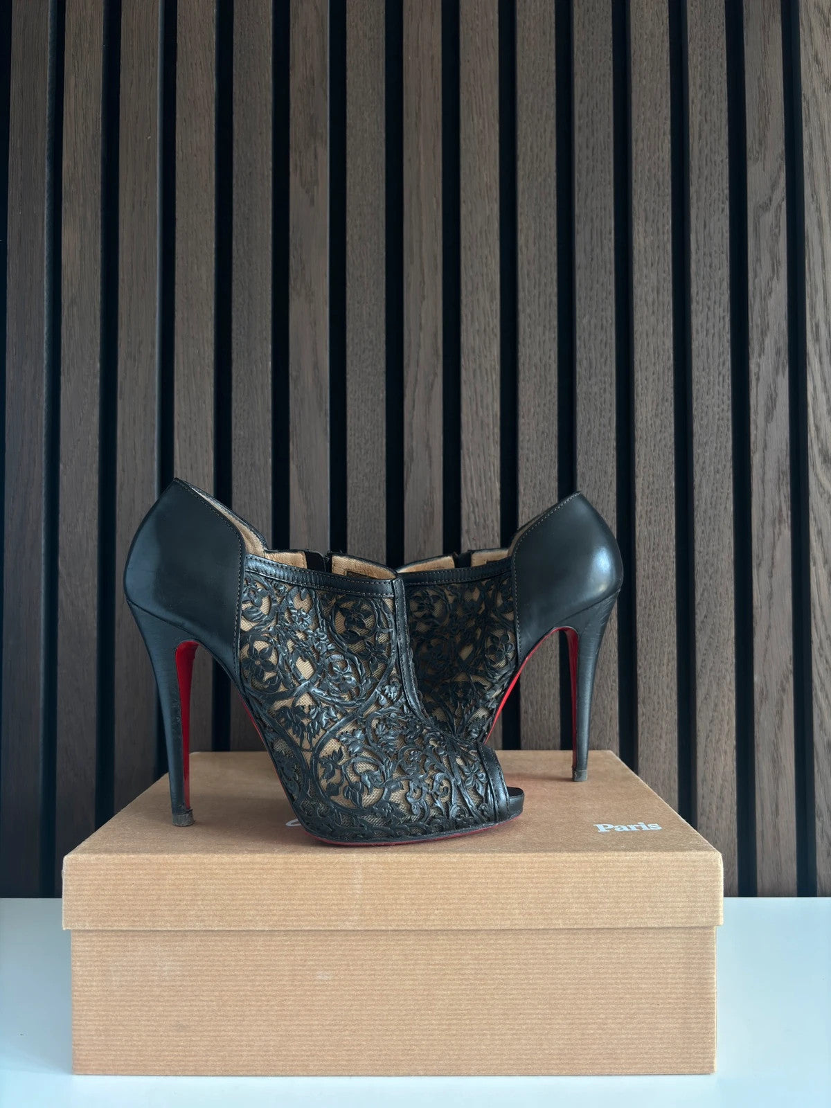 Christian Louboutin Pampas Black (image 5) Christian Louboutin Pampas Black Leather Ankle Boots - heel and construction