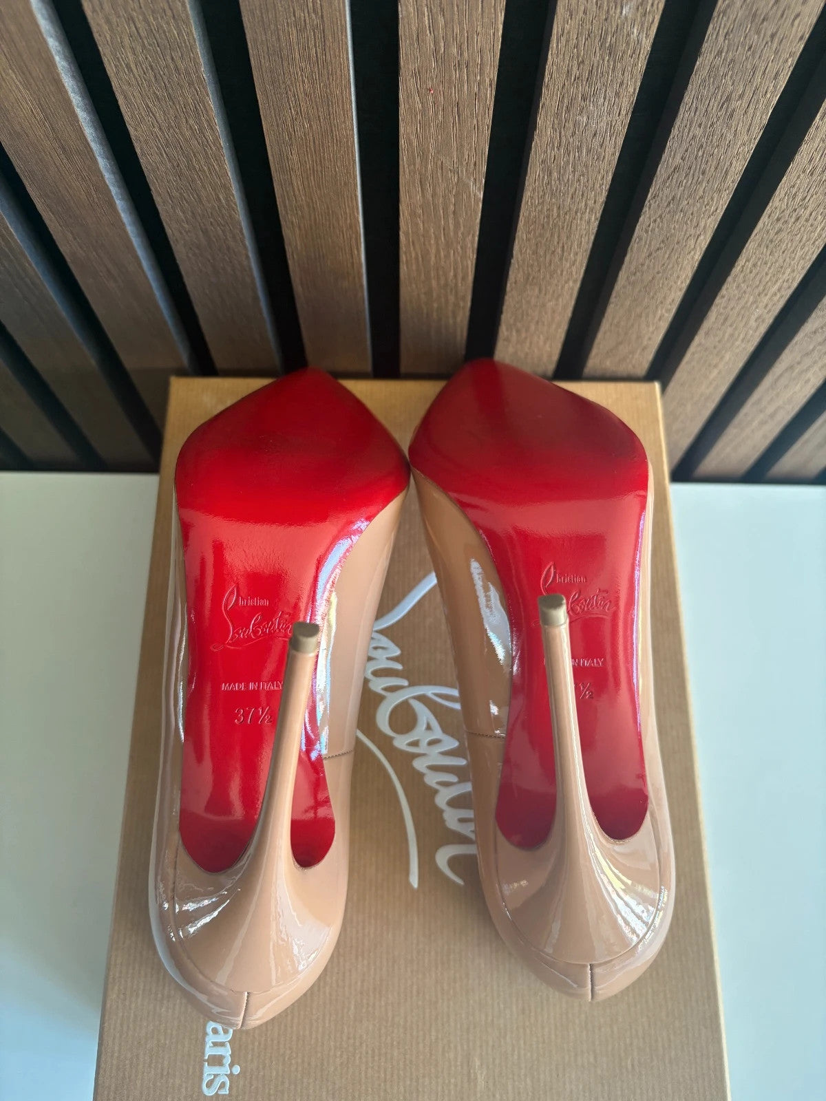 Christian Louboutin So Kate Nude (image 5) Christian Louboutin So Kate 120 Nude Patent Leather Heels - heel and construction