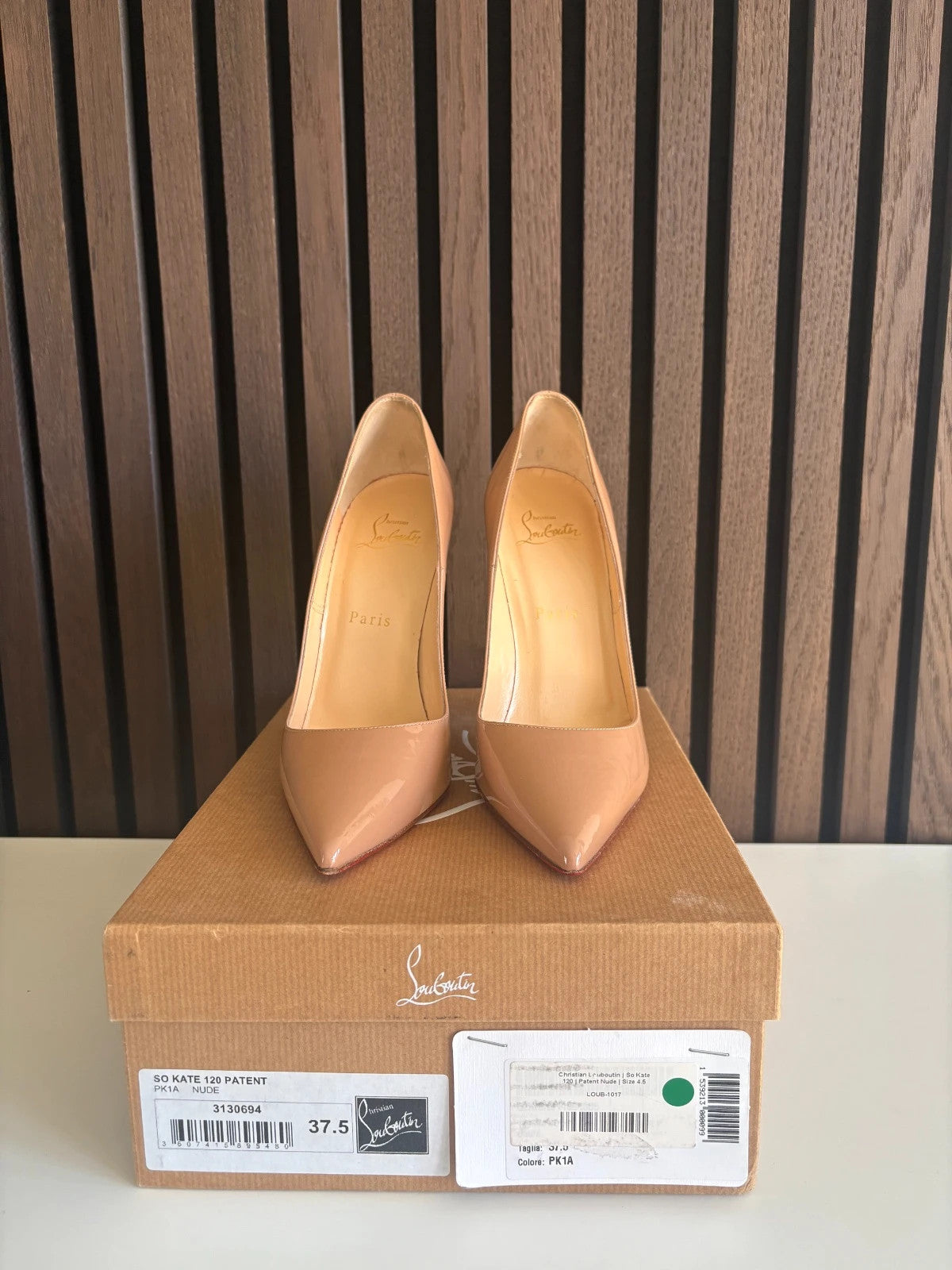 Christian Louboutin So Kate Nude (image 2) Christian Louboutin So Kate 120 Nude Patent Leather Heels - alternate angle