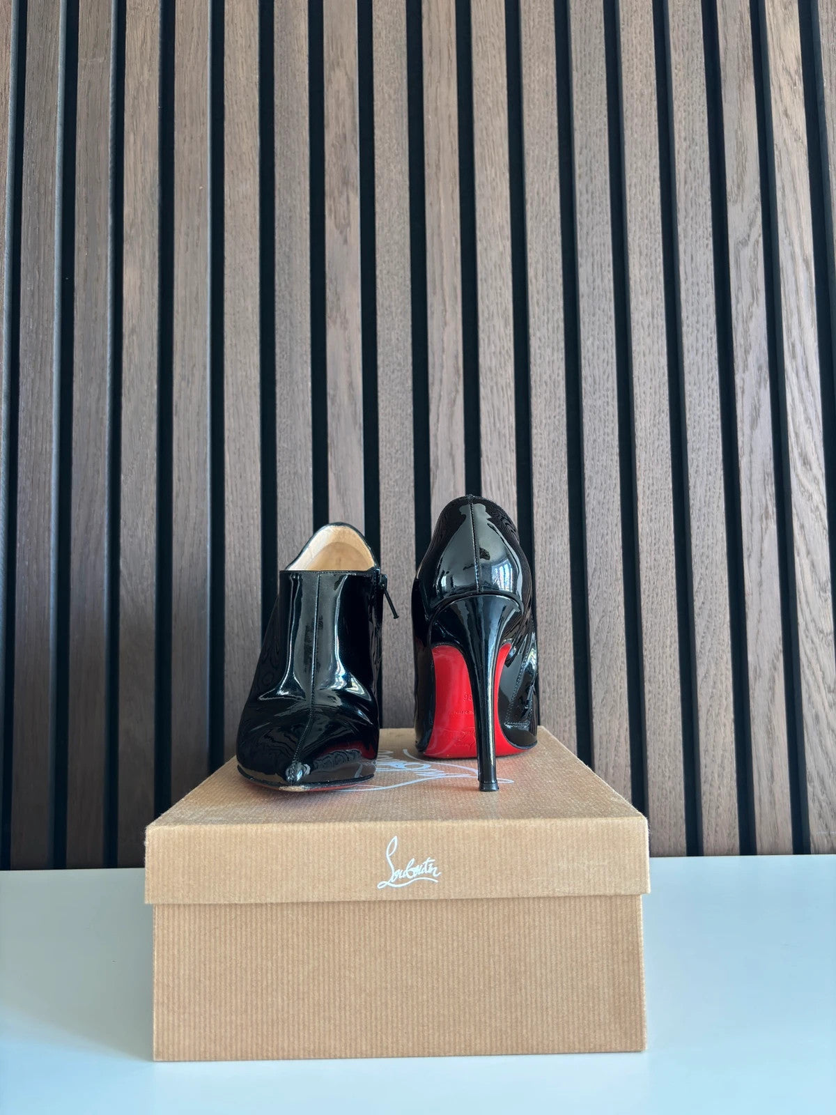 Christian Louboutin Dahlia Black (image 3) Christian Louboutin Dahlia 100 Black Patent Leather Ankle Boots - detail view