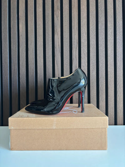 Christian Louboutin Dahlia 100 Black Patent Leather Ankle Boots