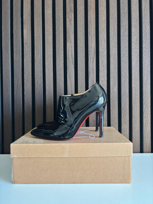 Christian Louboutin Dahlia 100 Black Patent Leather Ankle Boots