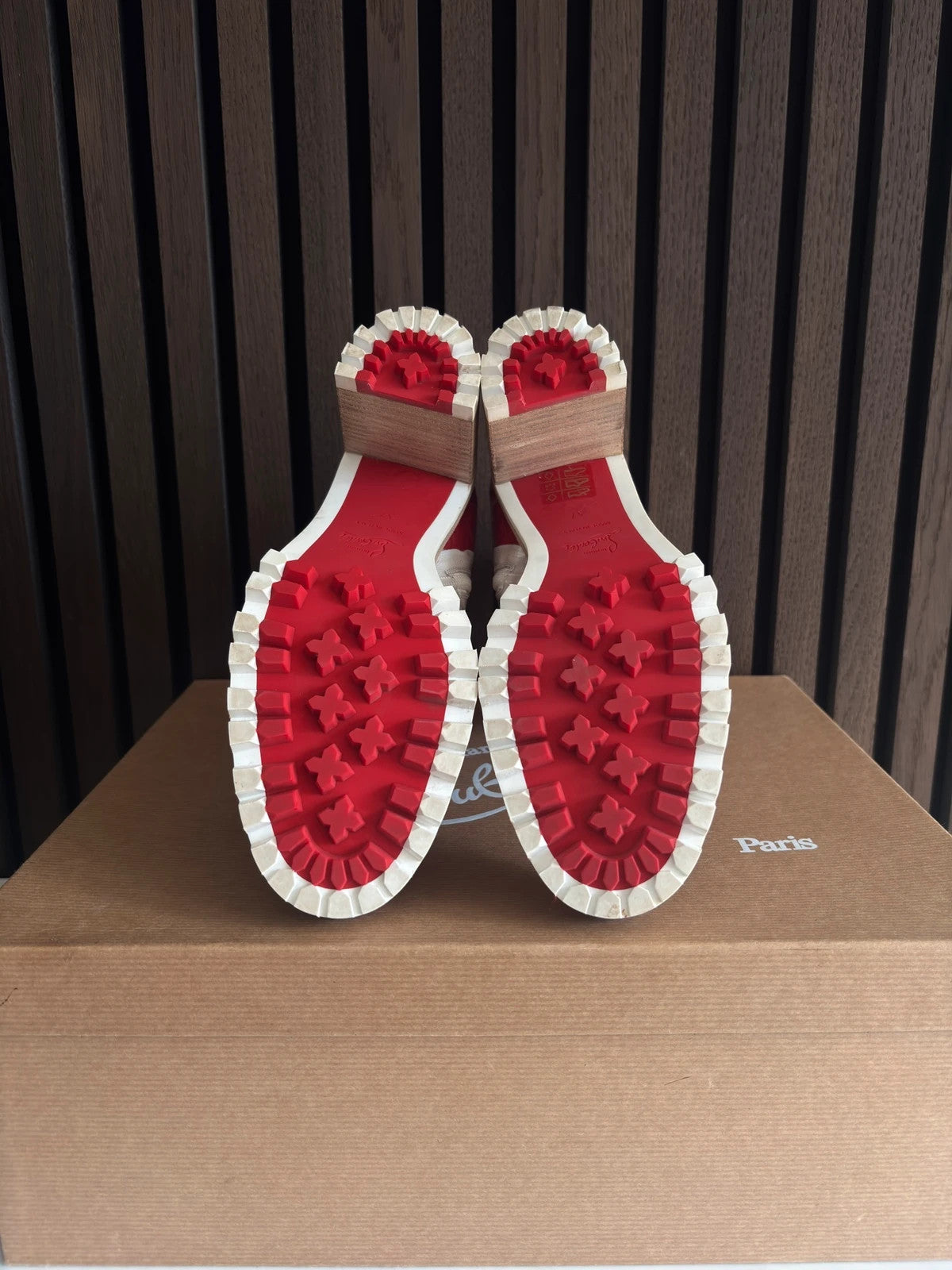 Christian Louboutin Croche Kraft Nude (image 4) Christian Louboutin Croche Kraft 70 Nude Leather Ankle Boots - red sole detail