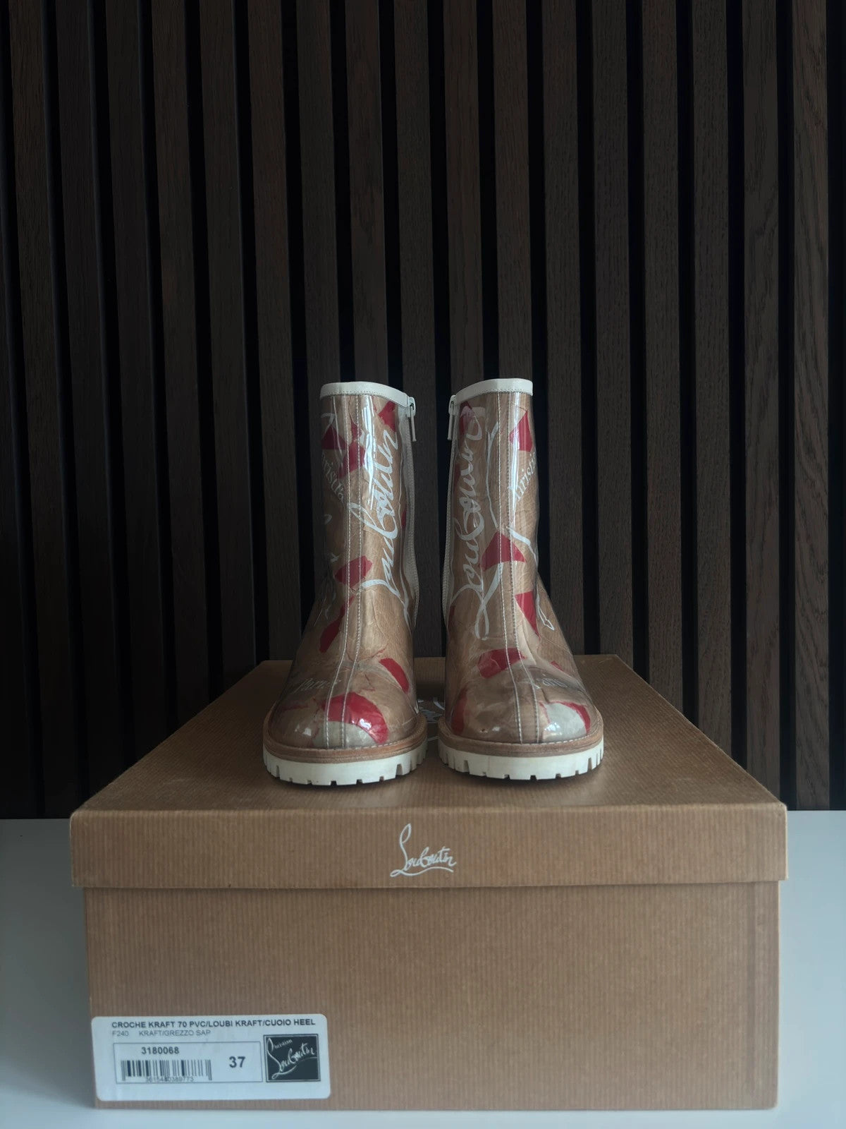 Christian Louboutin Croche Kraft Nude (image 2) Christian Louboutin Croche Kraft 70 Nude Leather Ankle Boots - alternate angle