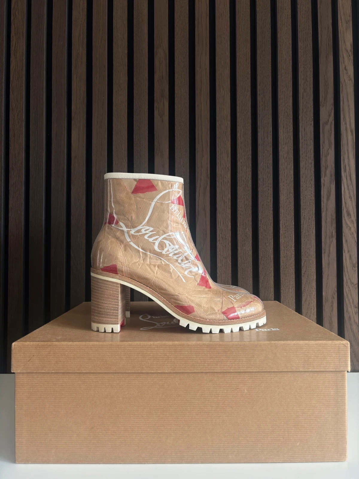 Christian Louboutin Croche Kraft Nude Christian Louboutin Croche Kraft 70 Nude Leather Ankle Boots - main product view