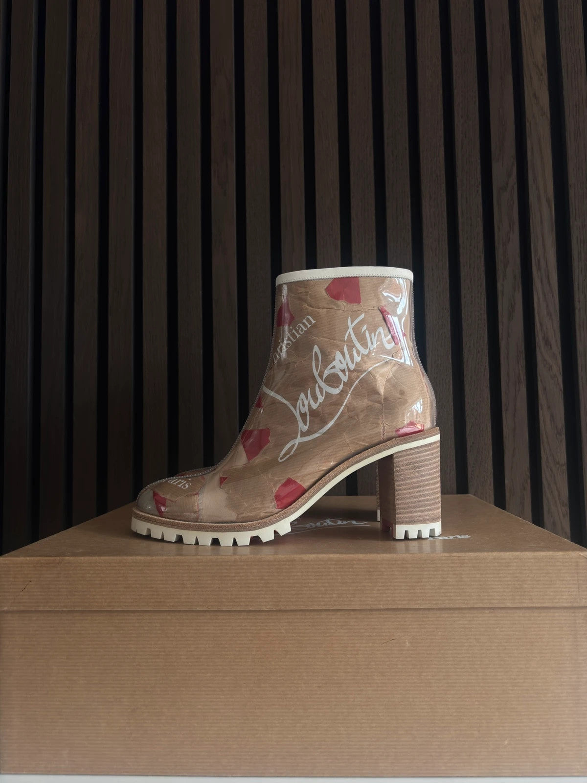 Christian Louboutin Croche Kraft Nude (image 5) Christian Louboutin Croche Kraft 70 Nude Leather Ankle Boots - heel and construction