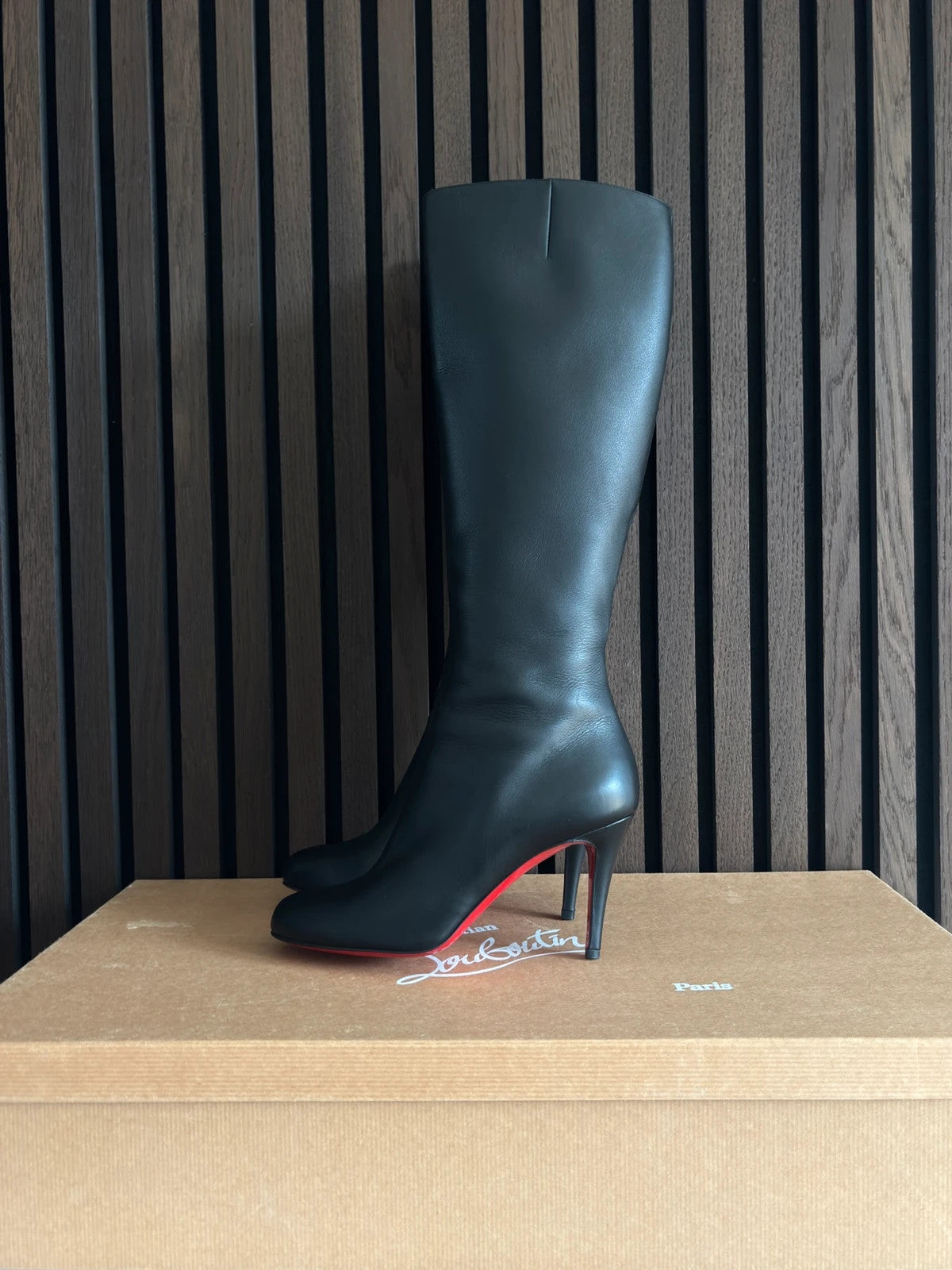Christian Louboutin Babel Black (image 5) Christian Louboutin Babel 85 Black Leather Boots - heel and construction
