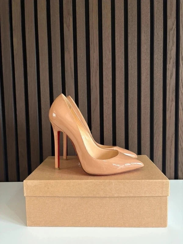 Christian Louboutin Pigalle Nude (image 2) Christian Louboutin Pigalle 100 Nude Patent Leather Heels - alternate angle