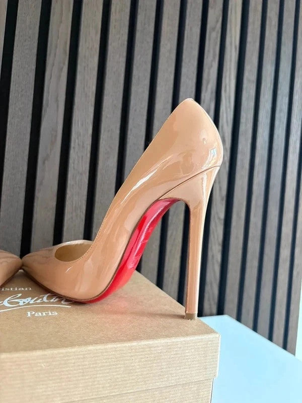 Christian Louboutin Pigalle Nude (image 5) Christian Louboutin Pigalle 100 Nude Patent Leather Heels - heel and construction