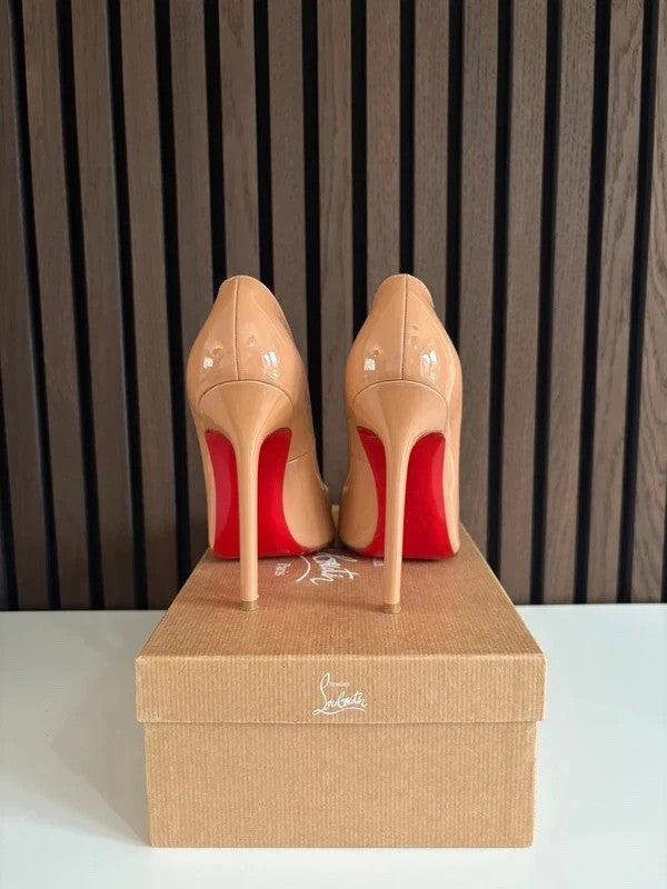 Christian Louboutin Pigalle Nude (image 4) Christian Louboutin Pigalle 100 Nude Patent Leather Heels - red sole detail
