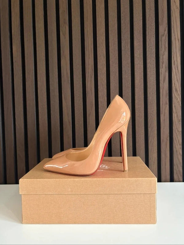 Christian Louboutin Pigalle 100 Nude Patent Leather Heels