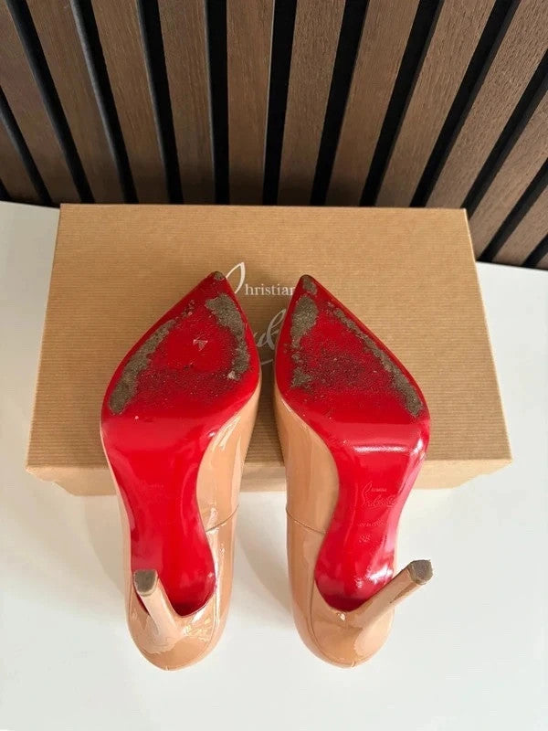 Christian Louboutin Pigalle Nude (image 7) Christian Louboutin Pigalle 100 Nude Patent Leather Heels - additional view 7