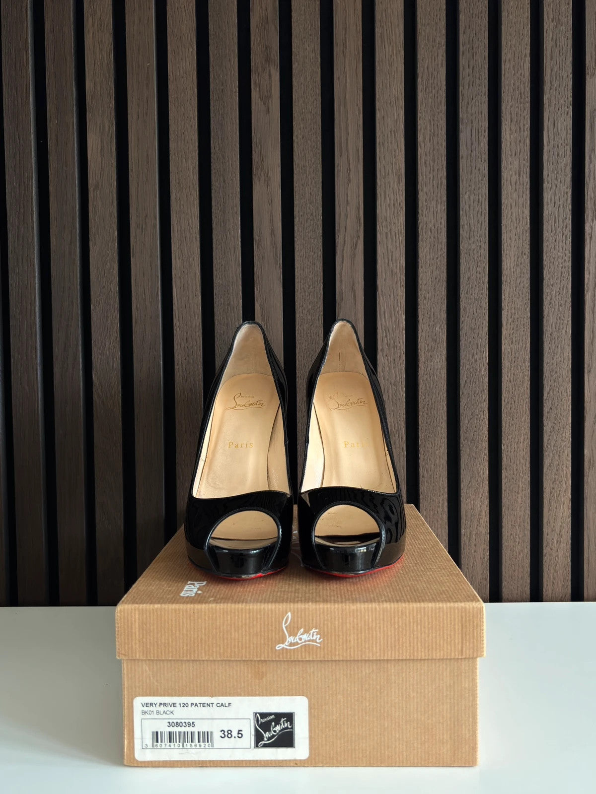Christian Louboutin Very Prive Black (image 5) Christian Louboutin Very Prive 120 Black Patent Leather Heels - heel and construction