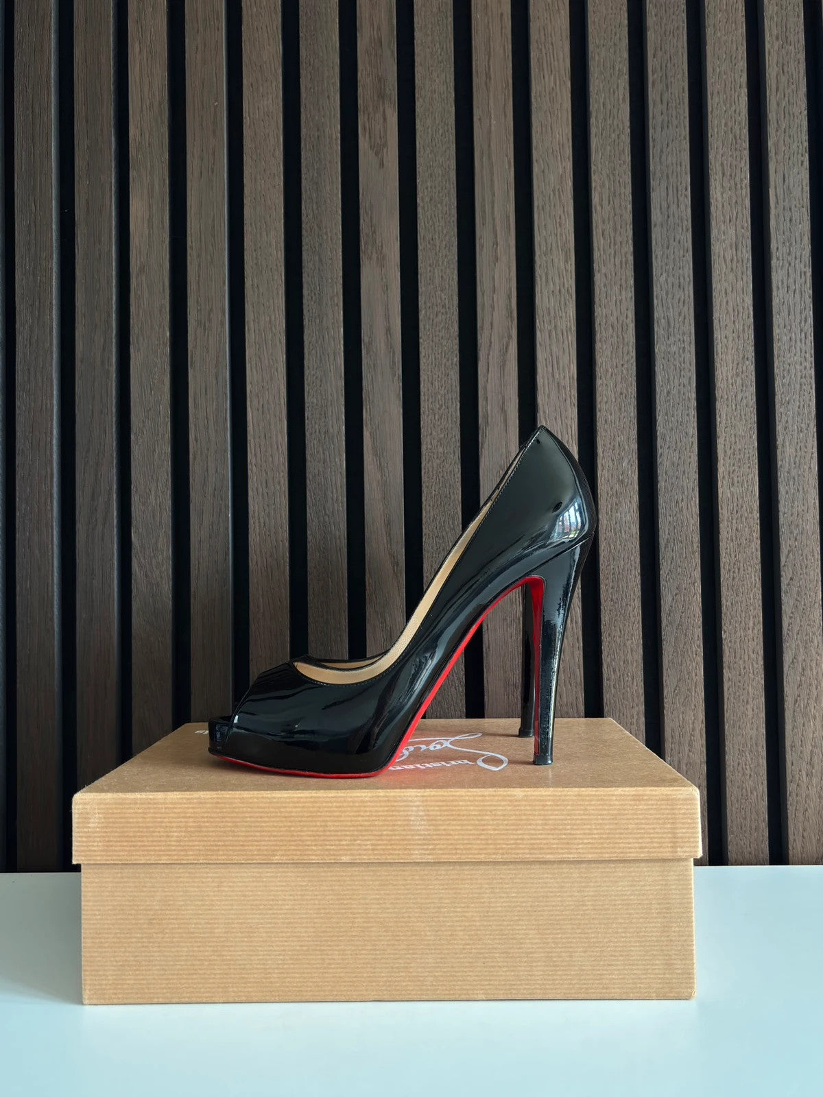 Christian Louboutin Very Prive Black Christian Louboutin Very Prive 120 Black Patent Leather Heels - main product view