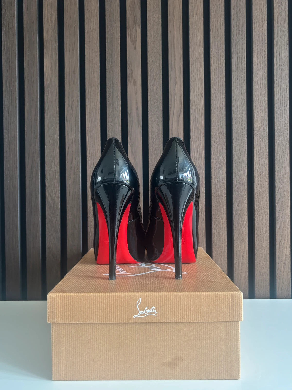 Christian Louboutin Very Prive Black (image 4) Christian Louboutin Very Prive 120 Black Patent Leather Heels - red sole detail