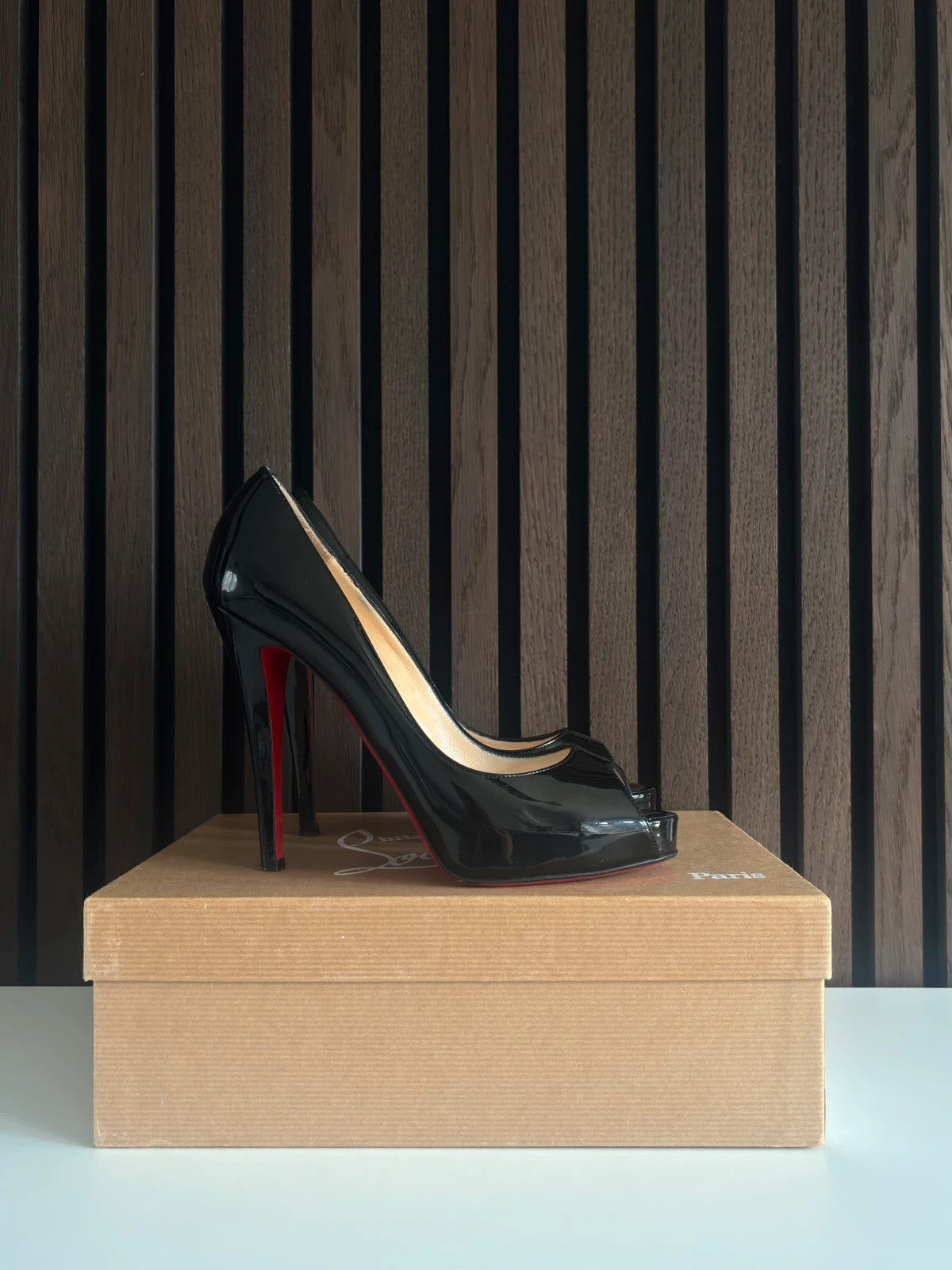 Christian Louboutin Very Prive Black (image 2) Christian Louboutin Very Prive 120 Black Patent Leather Heels - alternate angle