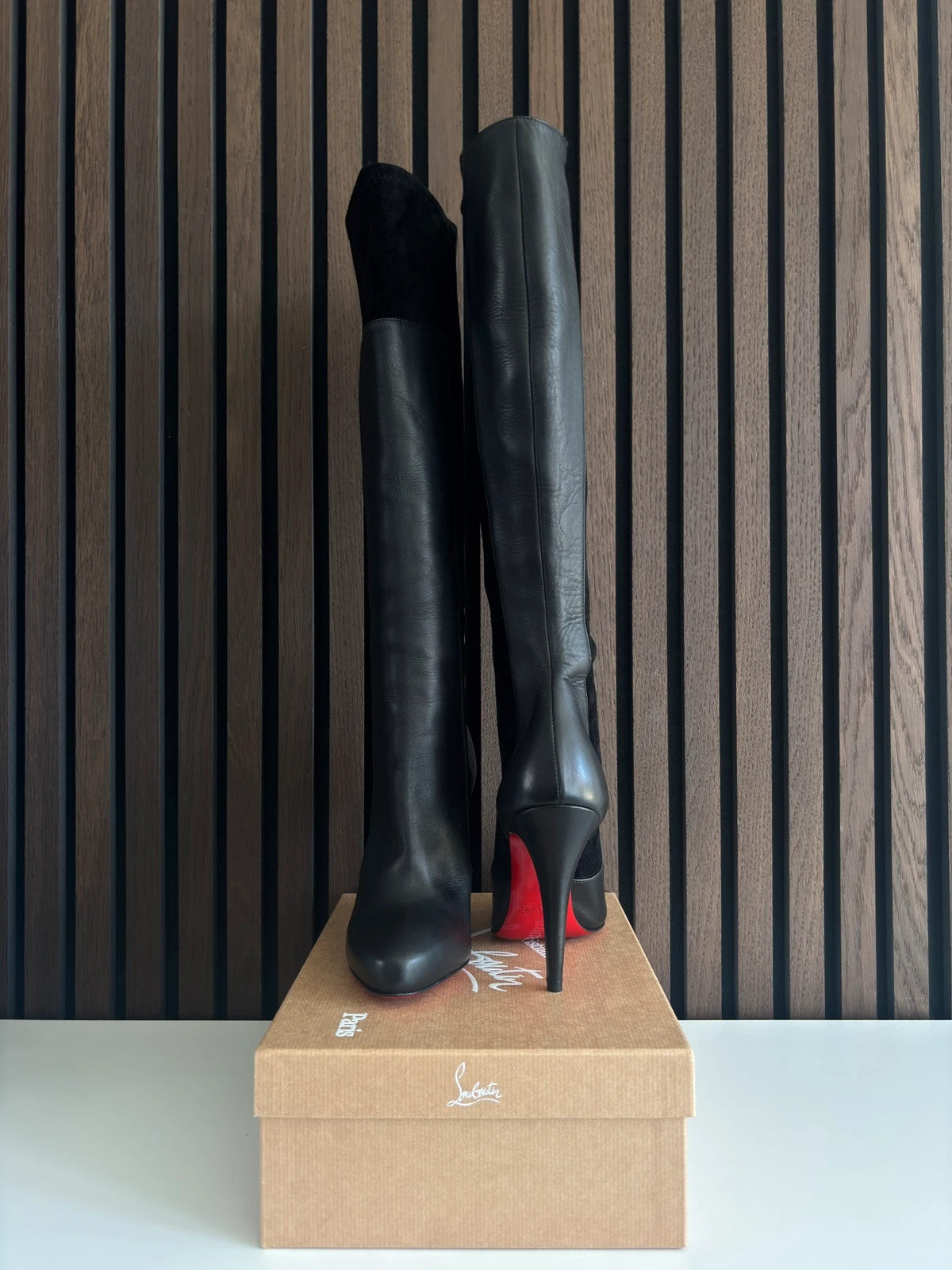 Christian Louboutin YSA Black (image 3) Christian Louboutin YSA 100 Black Suede Knee-High Boots - detail view