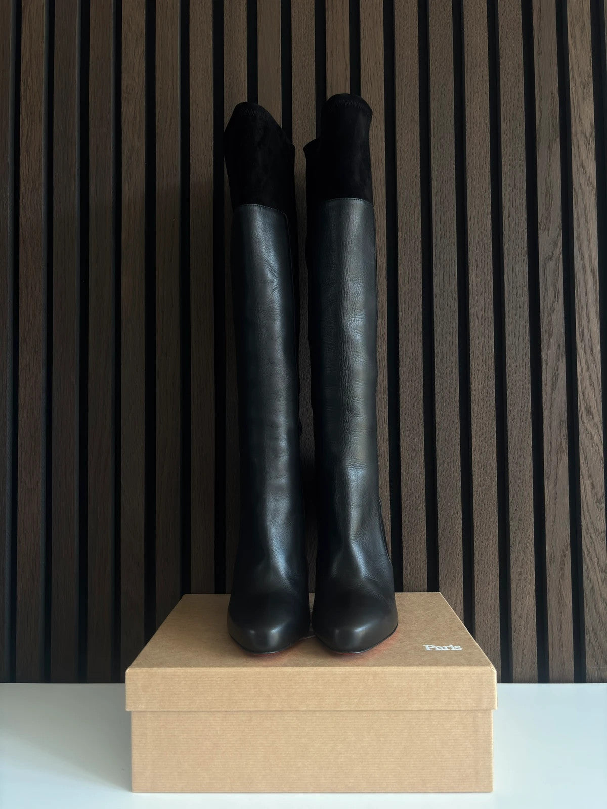 Christian Louboutin YSA Black (image 2) Christian Louboutin YSA 100 Black Suede Knee-High Boots - alternate angle