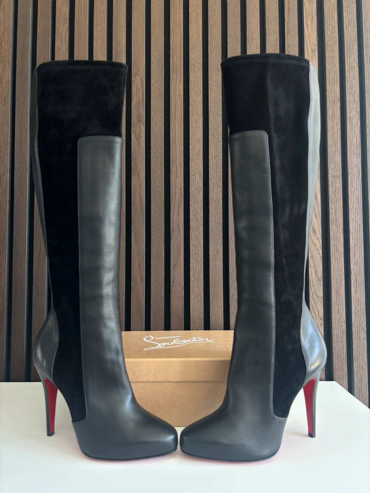 Christian Louboutin YSA Black (image 7) Christian Louboutin YSA 100 Black Suede Knee-High Boots - additional view 7
