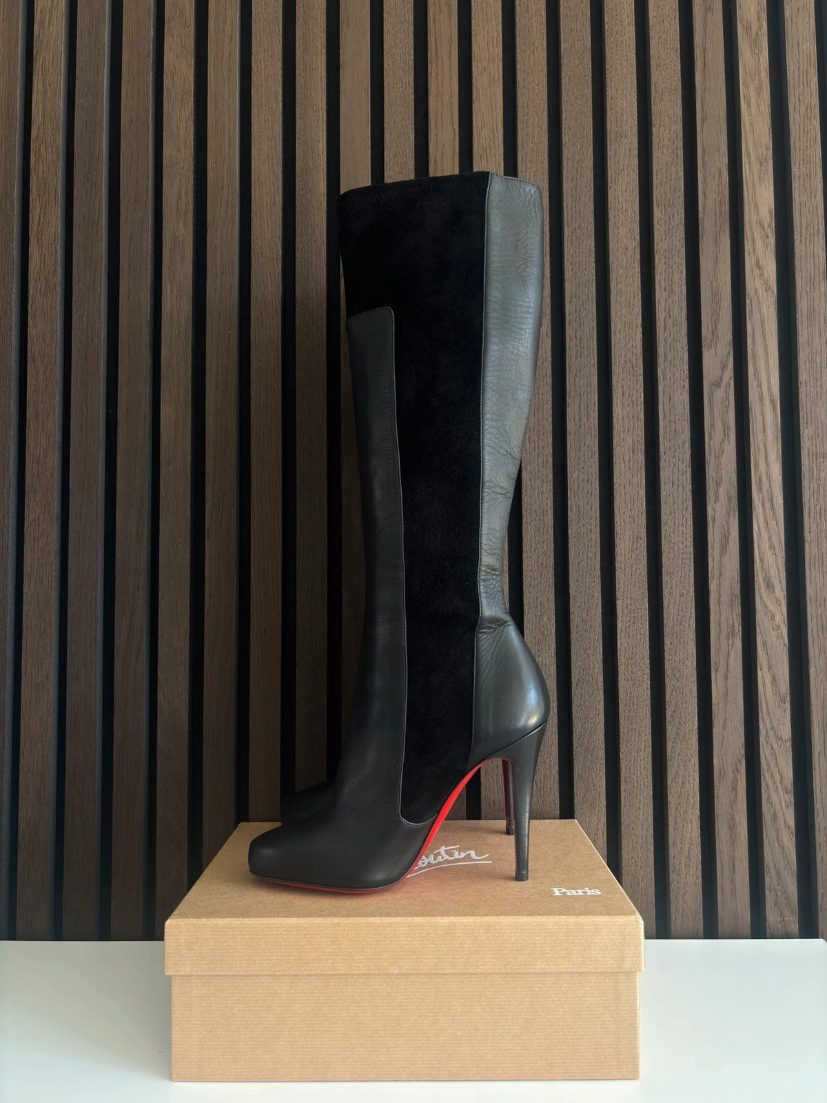 Christian Louboutin YSA Black Christian Louboutin YSA 100 Black Suede Knee-High Boots - main product view