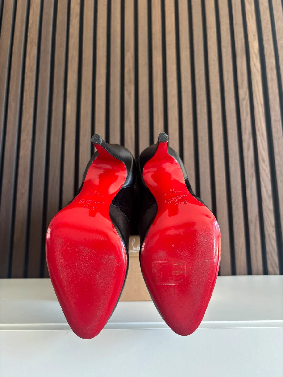 Christian Louboutin YSA Black (image 5) Christian Louboutin YSA 100 Black Suede Knee-High Boots - heel and construction