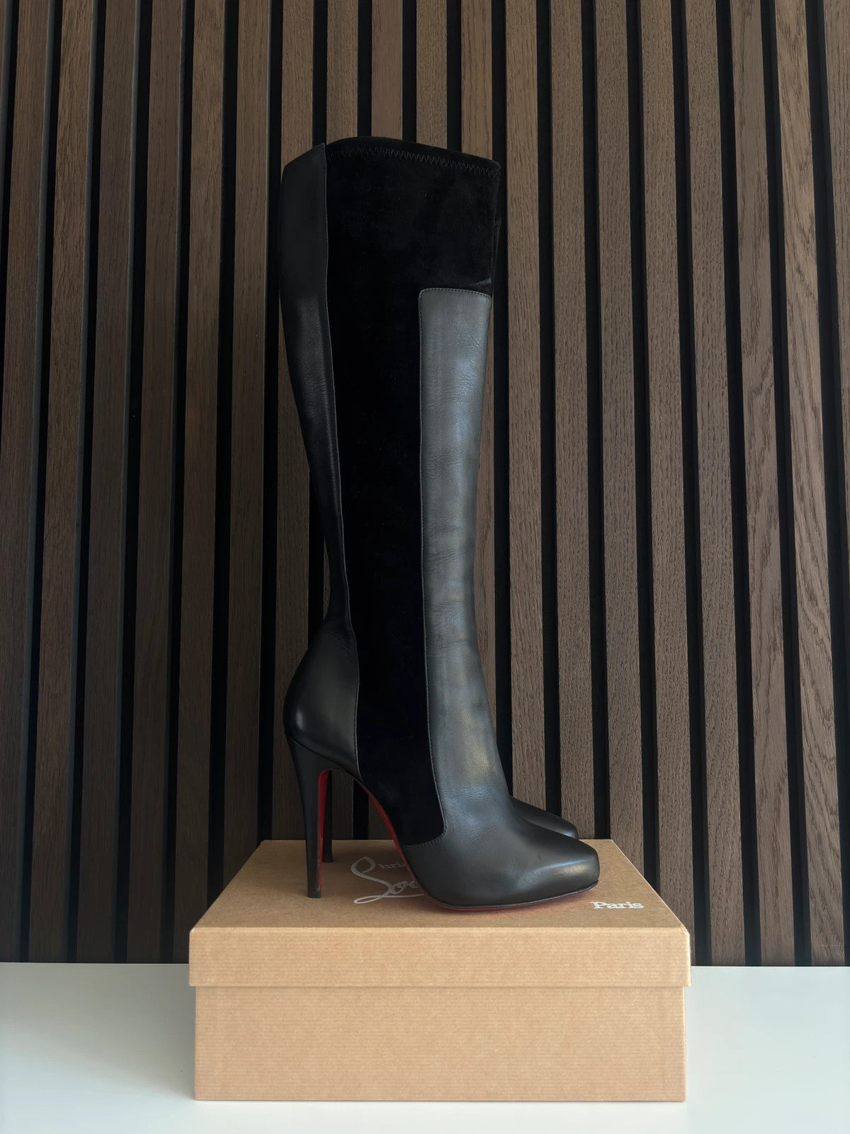 Christian Louboutin YSA Black (image 6) Christian Louboutin YSA 100 Black Suede Knee-High Boots - additional view 6