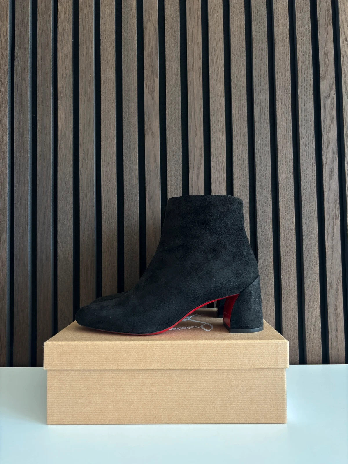 Christian Louboutin Unknown Black (image 4) Christian Louboutin Black Suede Ankle Boots - red sole detail